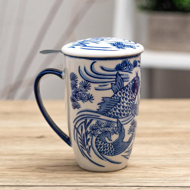 Ceramic Tea Mug with Infuser - Koi Fish