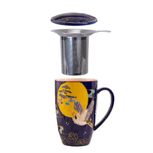 Load image into Gallery viewer, Ceramic Tea Mug with Infuser - Crane (Blue)