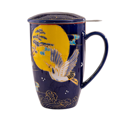 Ceramic Tea Mug with Infuser - Crane (Blue)